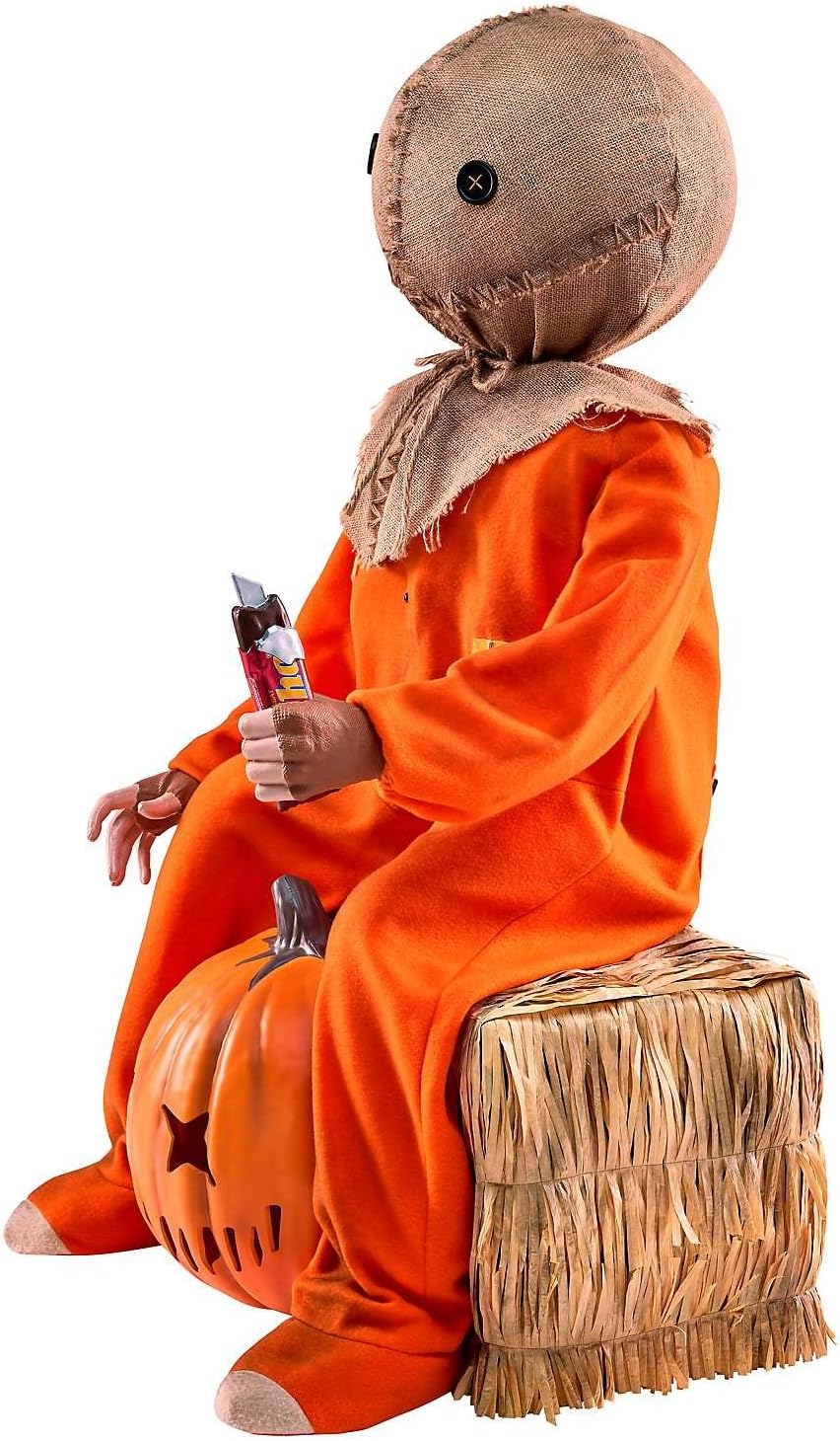 Trick 'r Treat Sam Animatronic side view showing burlap sack costume and LED projection detail