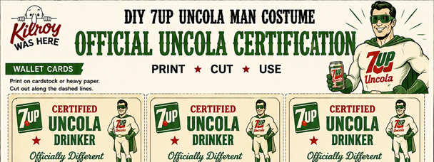 Free printable Official Uncola Certification Card & Certificates for your DIY 7UP Uncola Man Costume