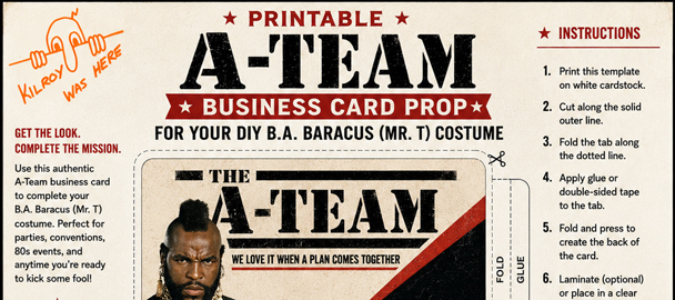 A-Team business card for your DIY B.A. Baracus Mr. T Costume