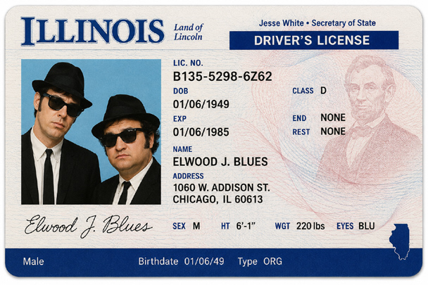 Blues Brothers: Illinois driver's license style prop