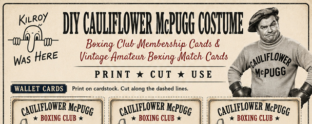 Free printable Boxing Club Membership Cards & Vintage Amateur Boxing Match Cards for your DIY Cauliflower McPugg Costume