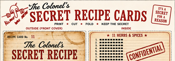 Free printable Secret Recipe Cards & Authorized Kitchen Staff Cards for your DIY Colonel Sanders Costume