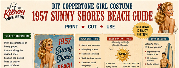 Free printable 1957 Sunny Shores Beach Guide for your DIY Coppertone Girl Costume