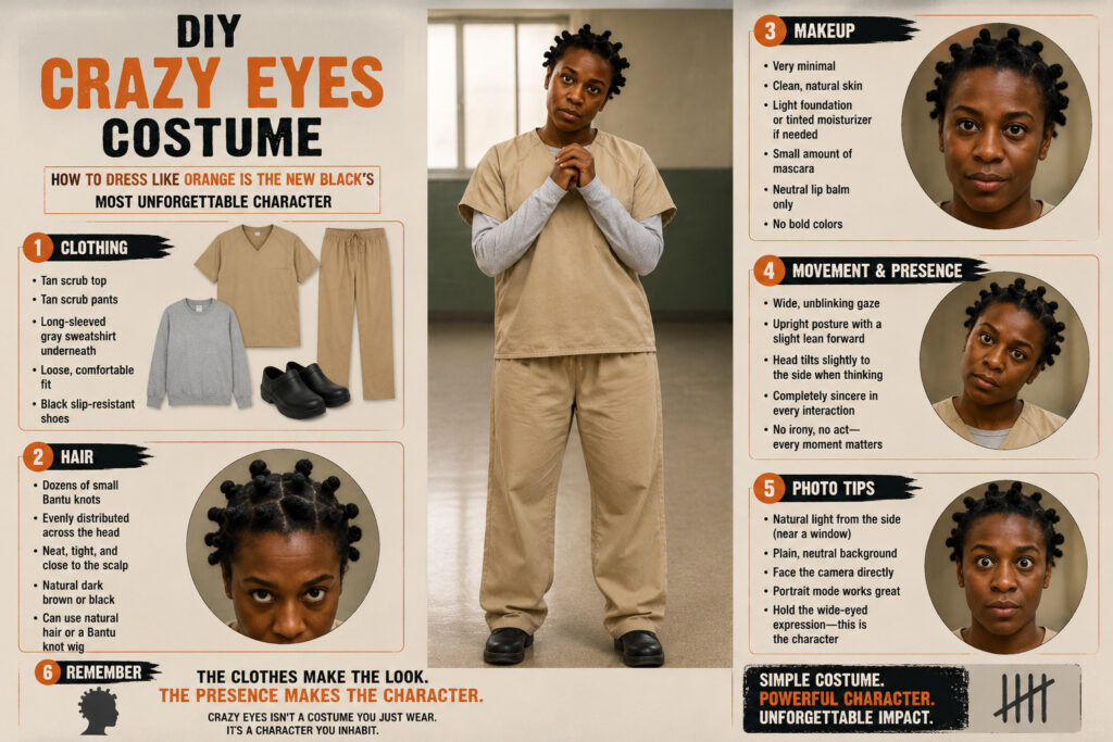 Infographic of DIY Crazy Eyes Costume from Orange Is the New Black