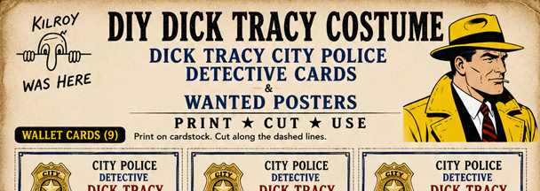 Free printable City Police Detective Cards and Wanted Posters for your DIY Dick Tracy Costume