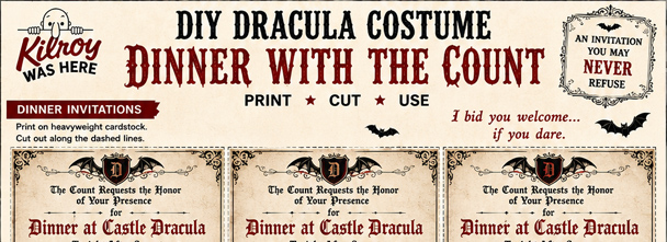 Free printable Invitations & Guest Registration Cards for your DIY Dracula Costume