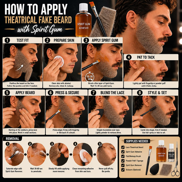 DIY apply a spirit gum beard piece