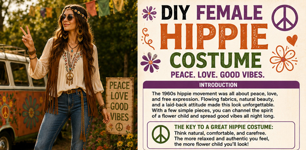 Infographic of the DIY Female Hippie Costume