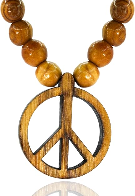 Olive Wood Peace Sign Necklace for DIY Female Hippie Costume