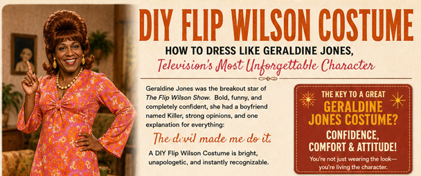 Infographic of the DIY Flip Wilson costume