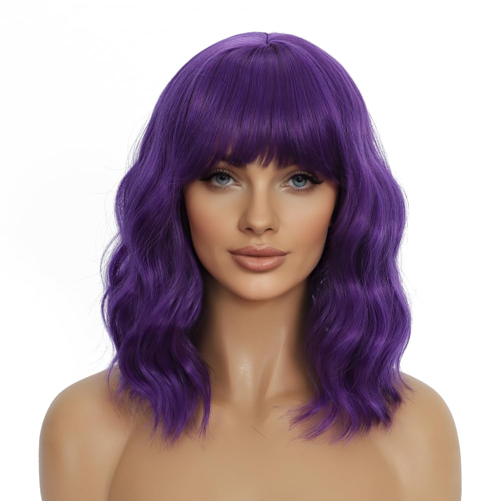 Dark Purple Wavy Bob Wig for DIY Frankenhooker Costume