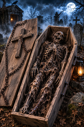 DIY Halloween Coffin in classic toe pincher shape with distressed wood finish