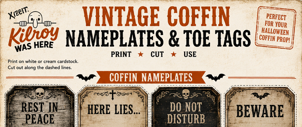 Free printable Toe Tags & Name Plates for your DIY Halloween Coffin