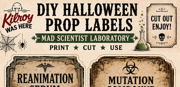 Free printable Mad Scientist Laboratory for your DIY Halloween Prop Labels