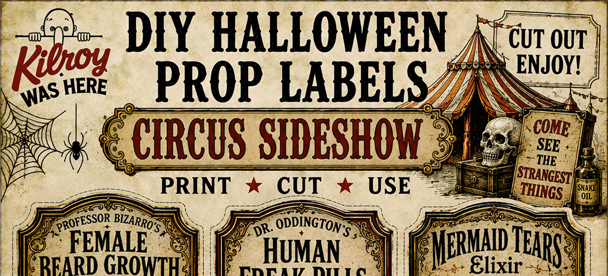 Free printable Circus Sideshow for your DIY Halloween Prop Labels Part 2