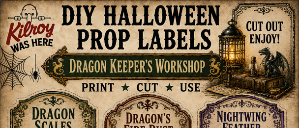 Free printable Dragon Keeper's Workshop for your DIY Halloween Prop Labels Part 2