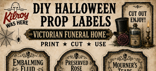 Free printable Victorian Funeral Home for your DIY Halloween Prop Labels Part 2