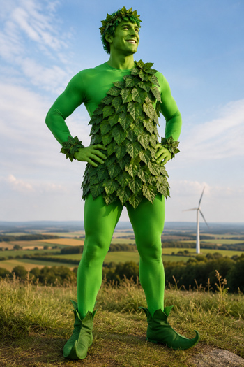 DIY Jolly Green Giant Costume with layered leaves and green body paint