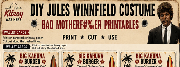 Free printable Burger Card & Assignment Brief Card for your DIY Jules Winnfield Costume Costume