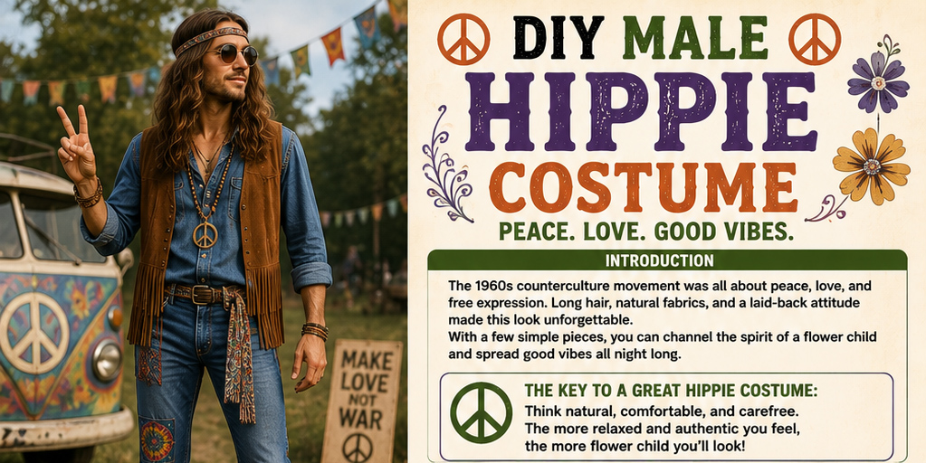 Infographic of the DIY Male Hippie Costume