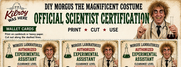 Free printable Wallet Cards & Experiment Logs for your DIY Morgus the Magnificent Costume