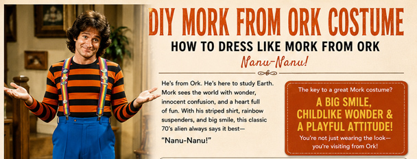Infrographic for your DIY Mork from Ork Costume
