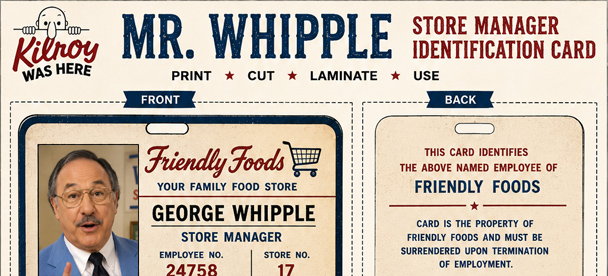 Free printable Supermarket Employee Badge & Employee Discount Cards for your DIY Mr. Whipple Costume