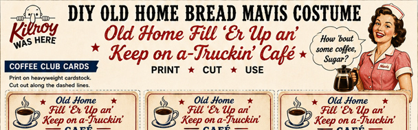 Free printable Coffee & Guest Tickets for your DIY Old Home Bread Mavis Costume