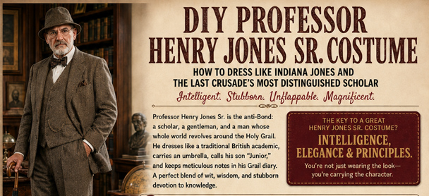 Infographic of the DIY Professor Henry Jones Sr Costume