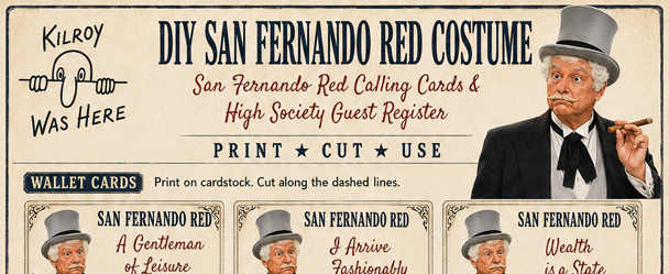 Free printable San Fernando Red Calling Cards & High Society Guest Register for your DIY San Fernando Red Costume