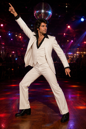 DIY Saturday Night Fever Disco Costume with white suit and gold chain