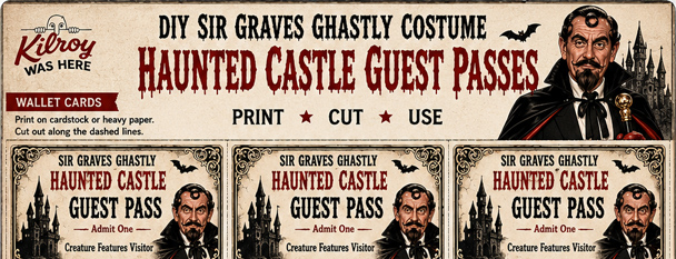 Free printable Castle Guest Passes & Certificates of Visitation for your DIY Sir Graves Ghastly Costume
