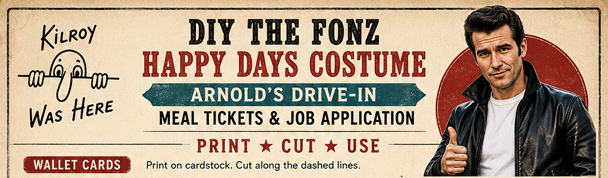 Free printable Arnold's Drive-In Meal Tickets & Arnold's Drive-In Job Application for your DIY The Fonz Happy Days Costume