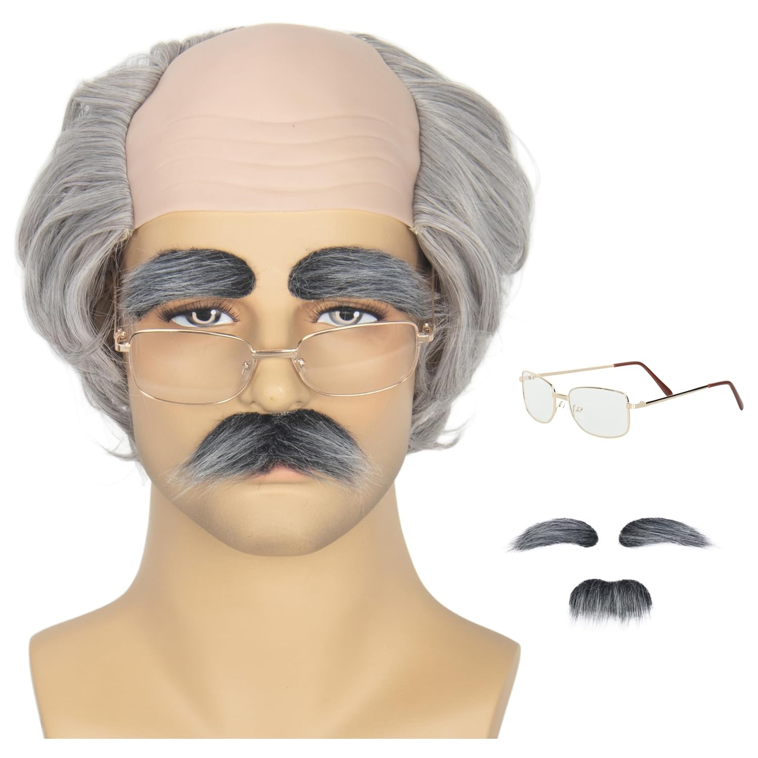 Old Man Wig, Mustache and Glasses Set for DIY Tyrone F. Horneigh Costume
