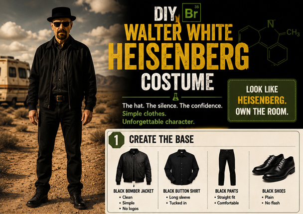 Infographic of the DIY Walter White Heisenberg Costume