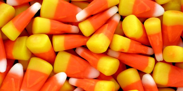 Close-up of classic orange, yellow and white candy corn