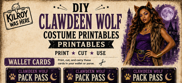 Pack Pass cards and Fashion Check List for your DIY Clawdeen Wolf Monster High Costume