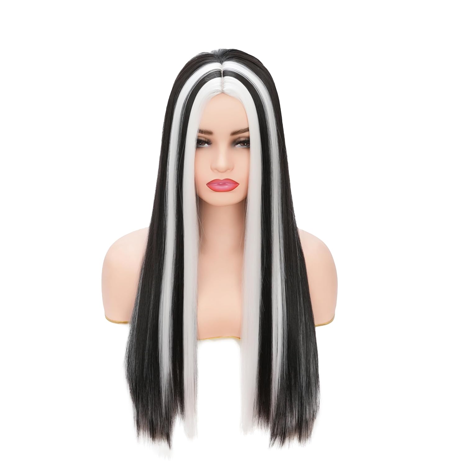 Black and White Long Straight Wig for DIY Frankie Stein Monster High Costume