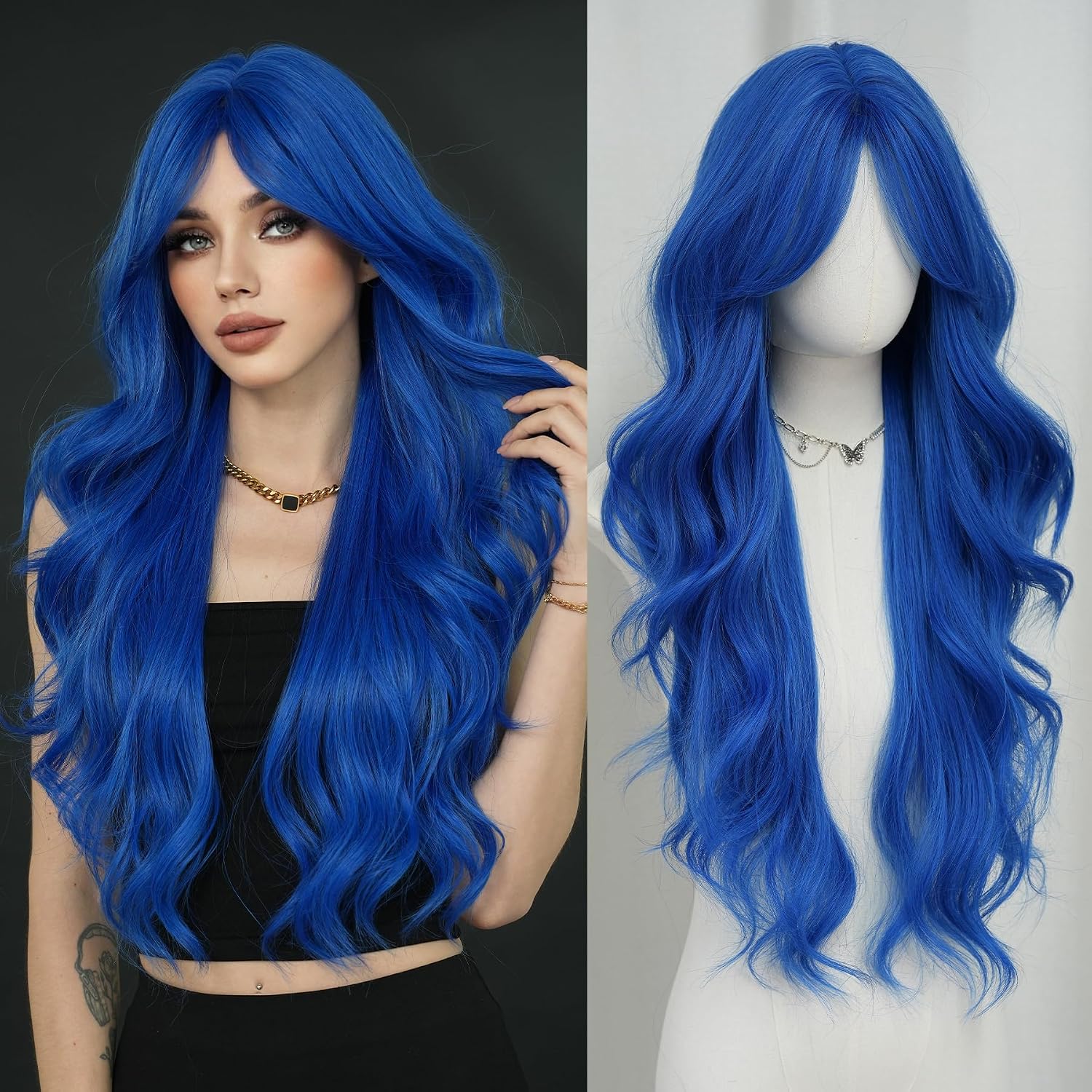 Long Blue Wavy Wig for DIY Ghoulia Yelps Monster High Costume