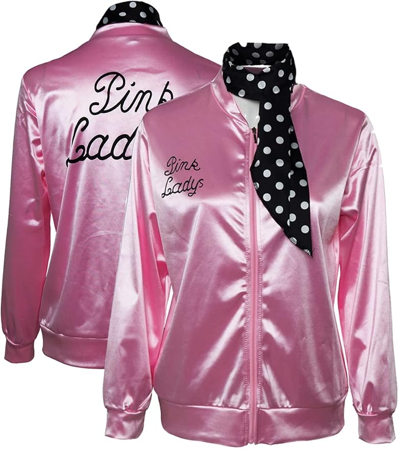 Pink Ladies Satin Jacket with Scarf for DIY Pink Ladies from Grease Costume