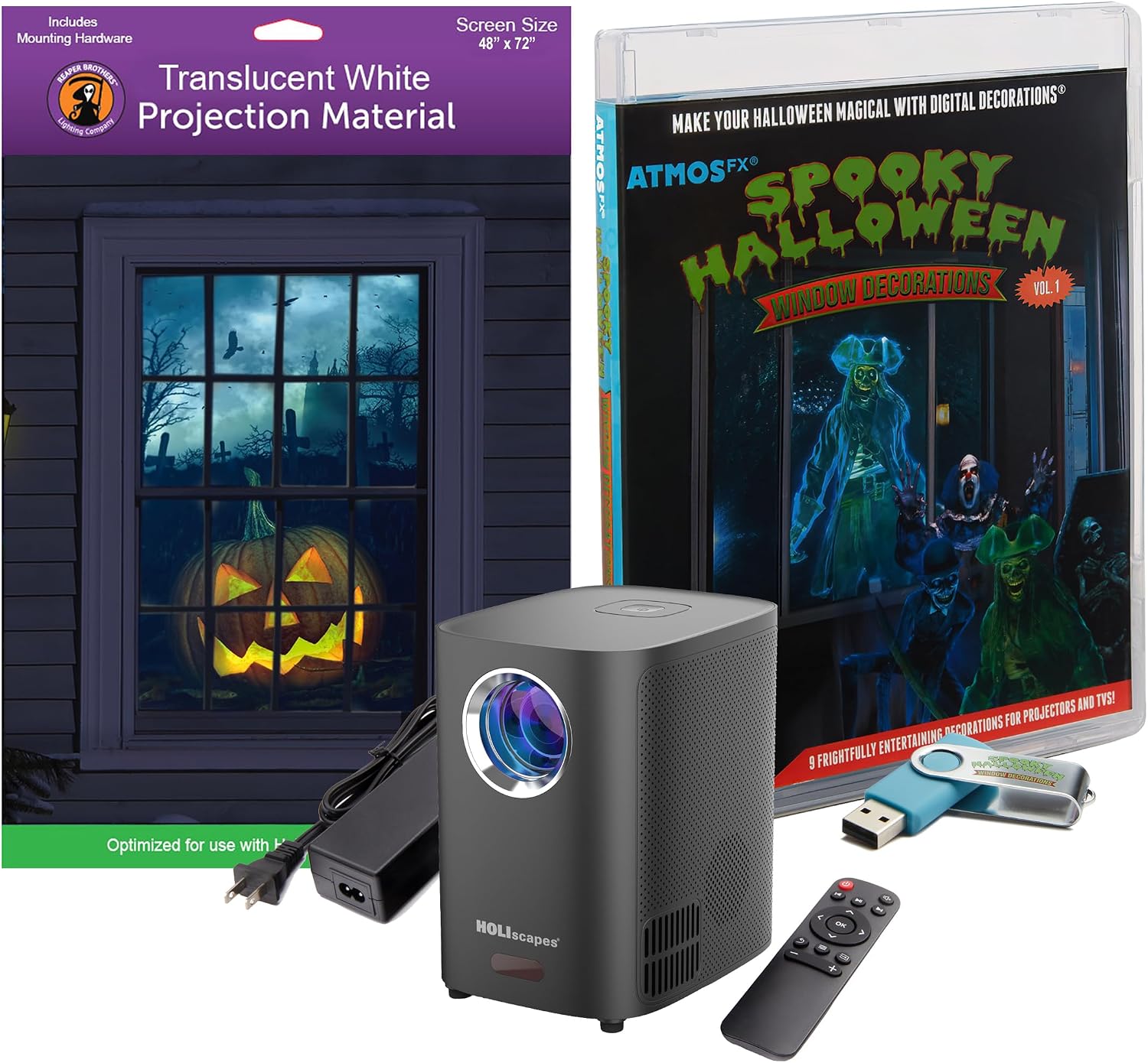 AtmosFX Halloween Projector Kit for animated Halloween window decorations