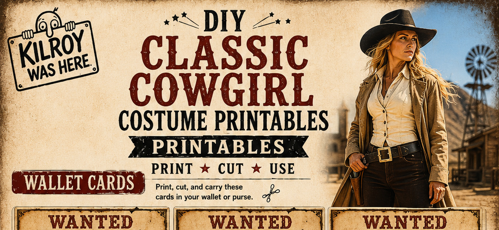 Free printable Wanted cards and Wanted poster for your DIY Classic Cowgirl Costume