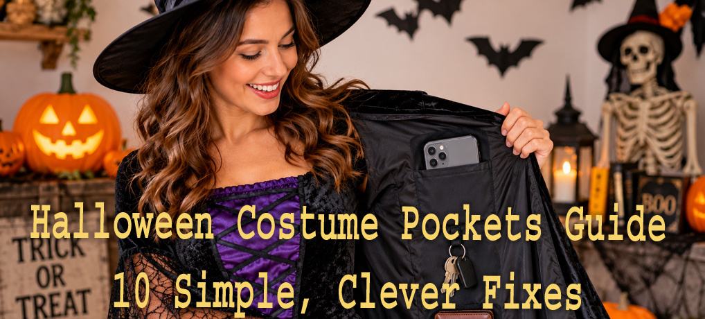 Halloween costume pockets hiding a phone keys and wallet