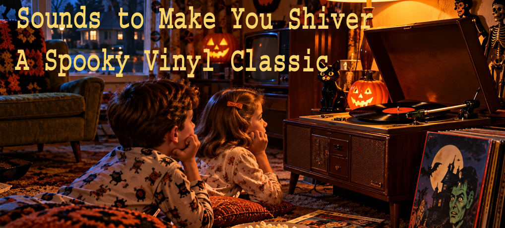 Sounds to Make You Shiver Halloween record playing in a 1961 living room