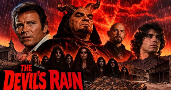 The Devil's Rain 1975 horror movie review featuring a Satanic cult, desert ghost town, and horned cult leader.