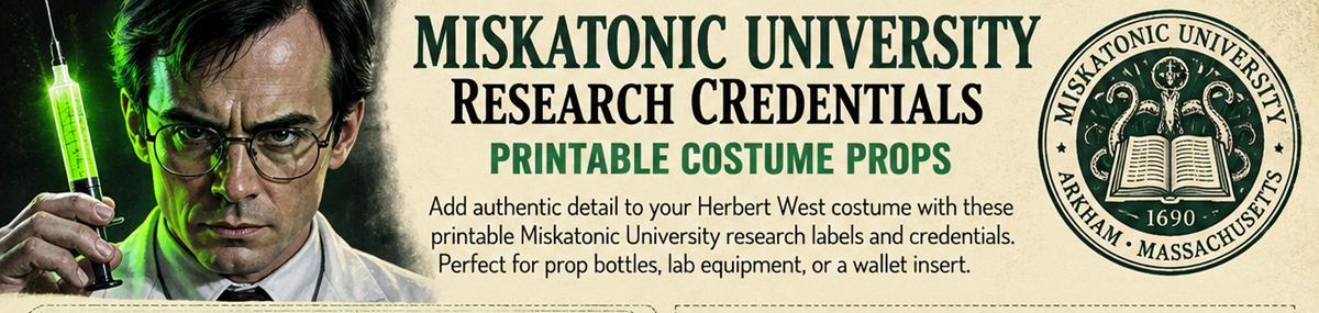 Click Image for full Free printable ID card and Lab Stickers for your DIY Herbert West Costume