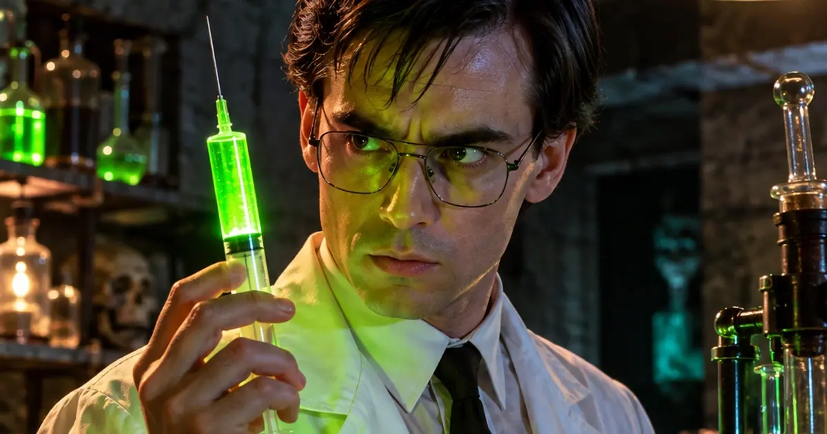 Build a DIY Herbert West Costume from Re-Animator with a lab coat, black tie, wire-frame glasses and the unmistakable glowing green reagent.