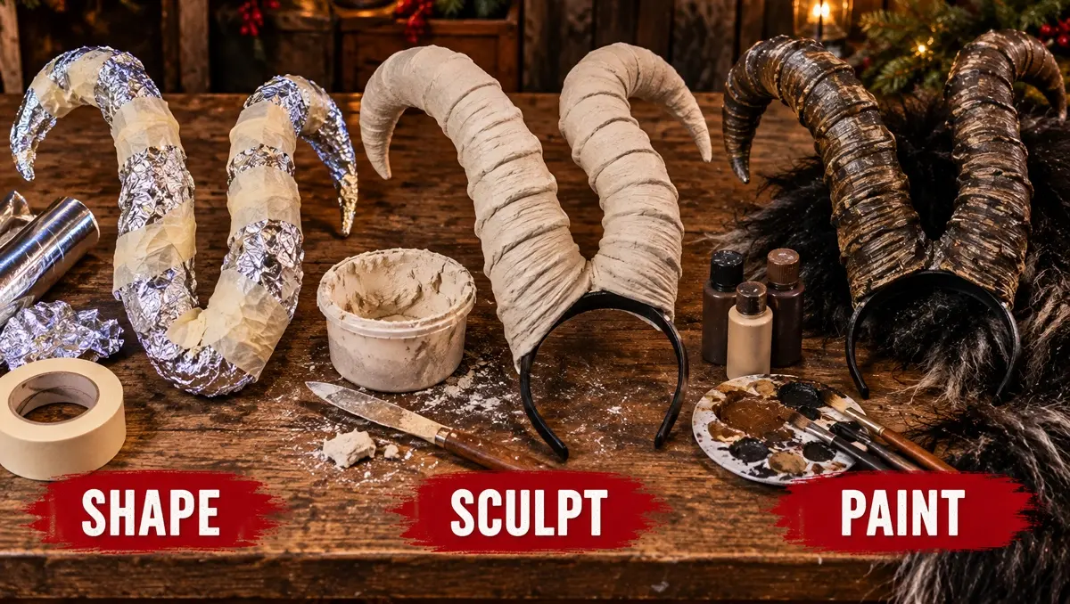 Steps showing the Sculpted horns for your DIY Krampus Costume