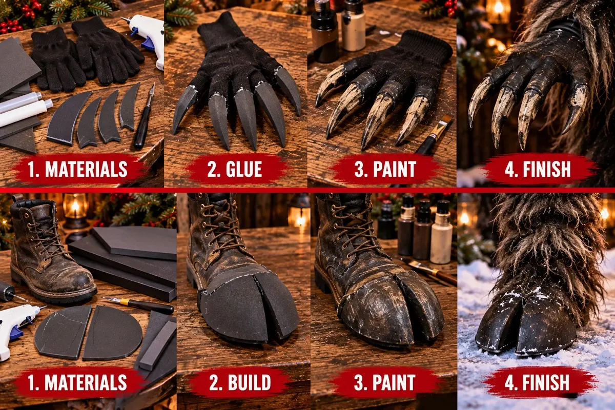 Steps showing the Claws and Hooves for your DIY Krampus Costume