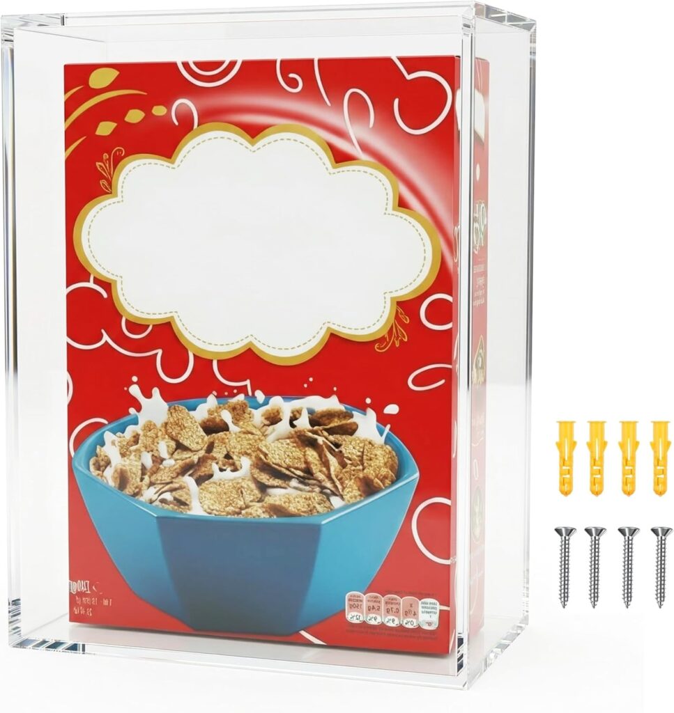 Clear acrylic cereal box display case for a Monster Cereal collectible box